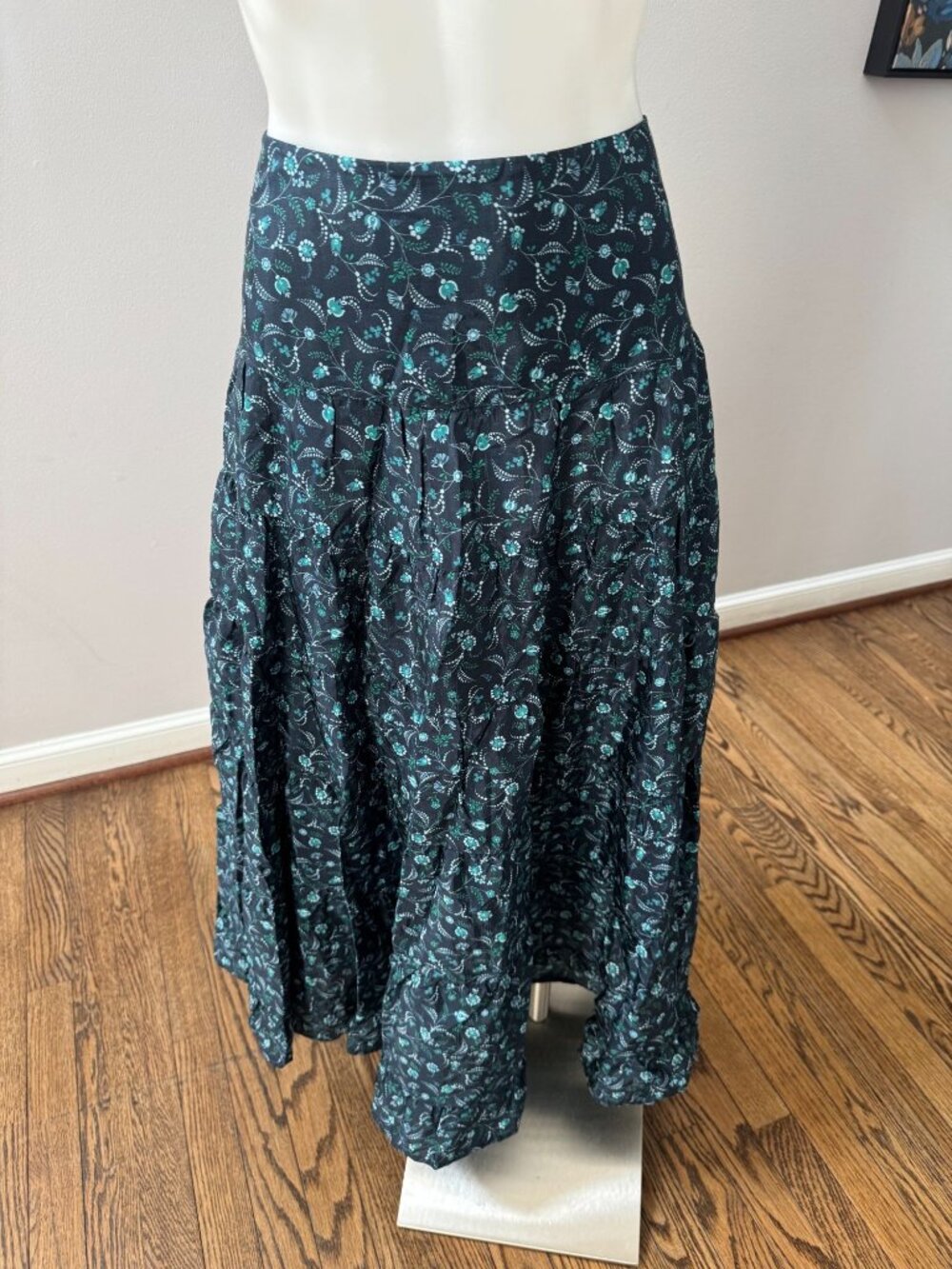 NWT CEFINN Sawyer Tiered Gathered Maxi Skirt Blue Trailing Floral Print 6 US